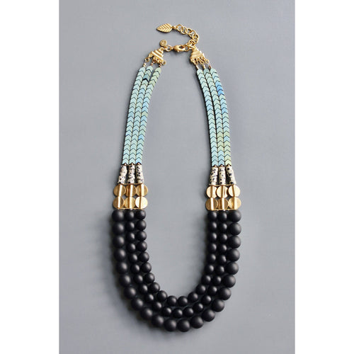 HYL221 Jet glass and hematite triple strand necklace - Front & Company: Gift Store