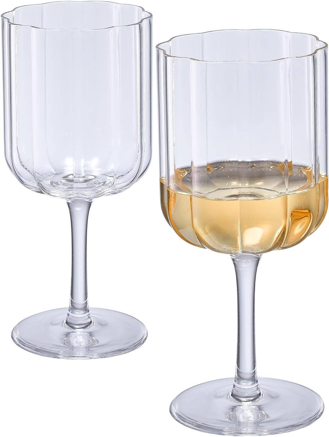 Flower Vintage Wine Glassware - Set of 2- 13 oz (Clear)