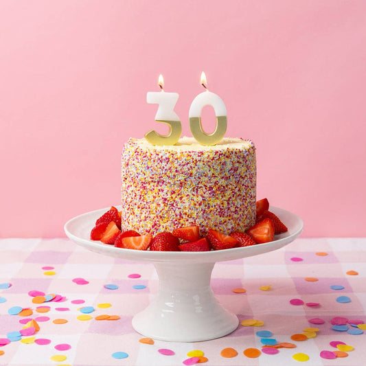 White & Gold Number Candle - 30 | Milestone Birthday |