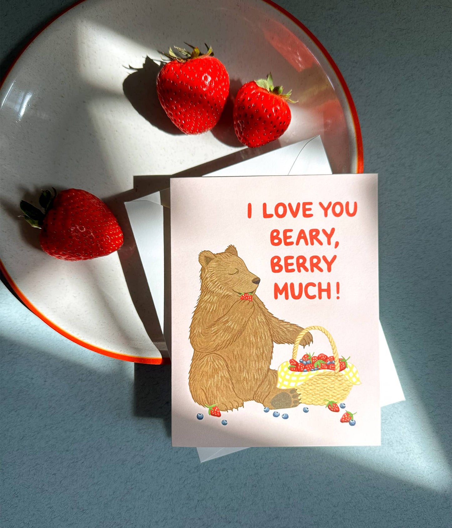 Bear with Basket of Berries Love Card