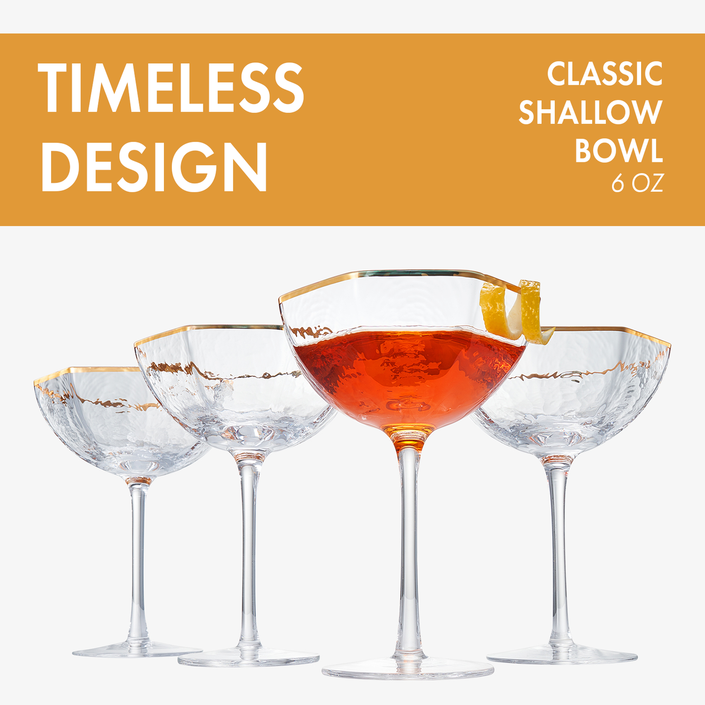 Crystal Coupe Gold Rim Hexagonal Angled | Set of 4 | 6oz