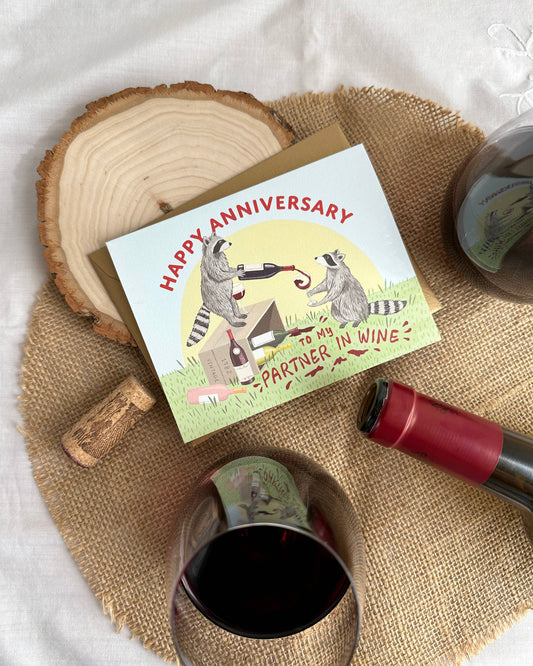 Raccoon Partner in Wine Anniversary Card