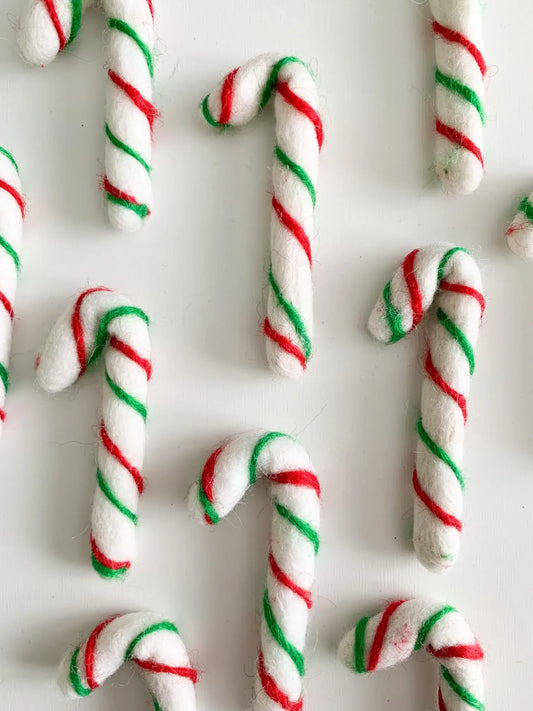 One Felt Candy Cane - White With Red & Green Stripes