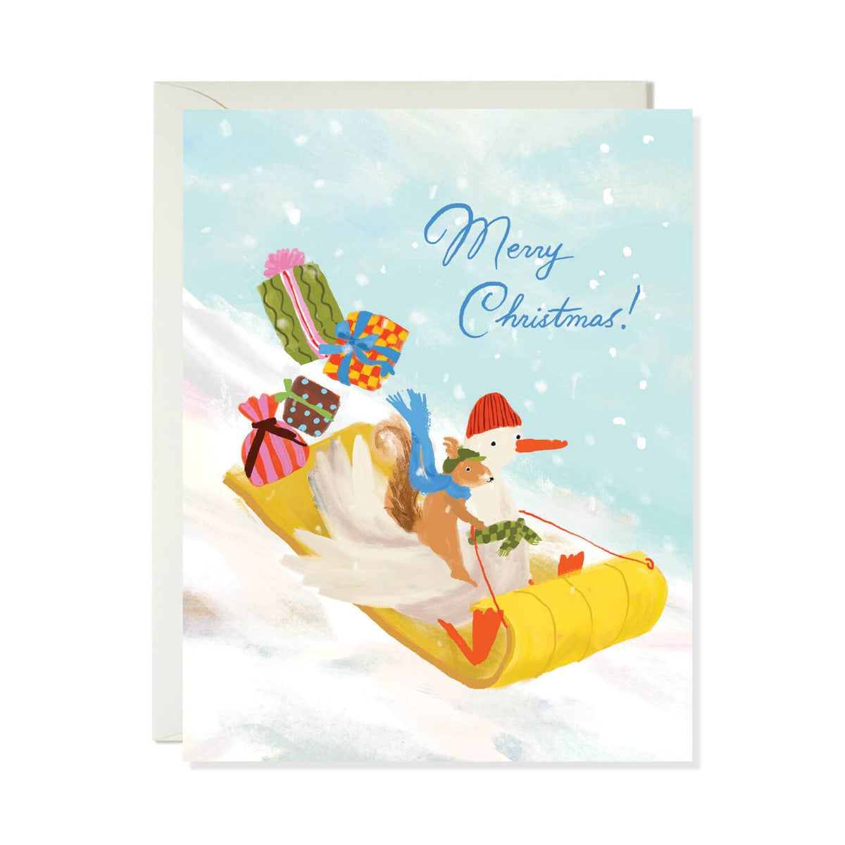 Woodland Tobaggan – Whimsical Winter Christmas Card