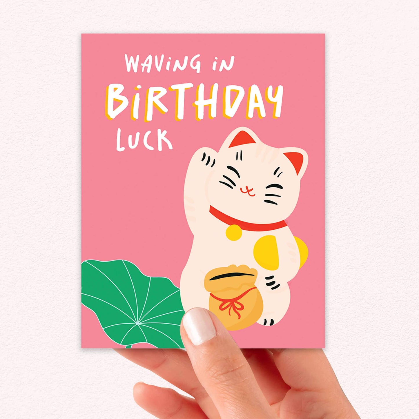 Waving in Luck Funny Birthday Card | Chinese Lucky Cat Asian Cards
