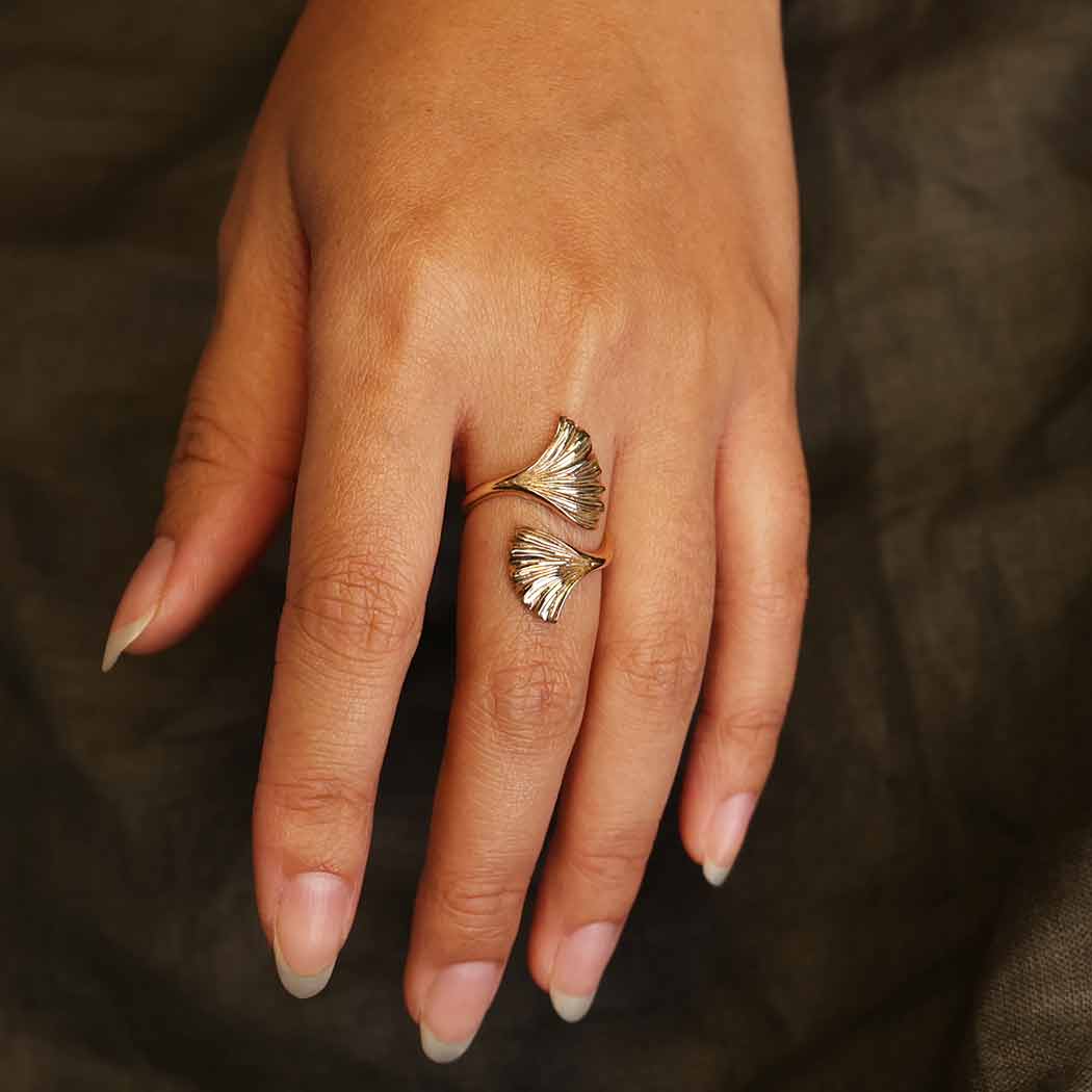 Sterling Silver or Bronze Adjustable Ginkgo Leaf Ring