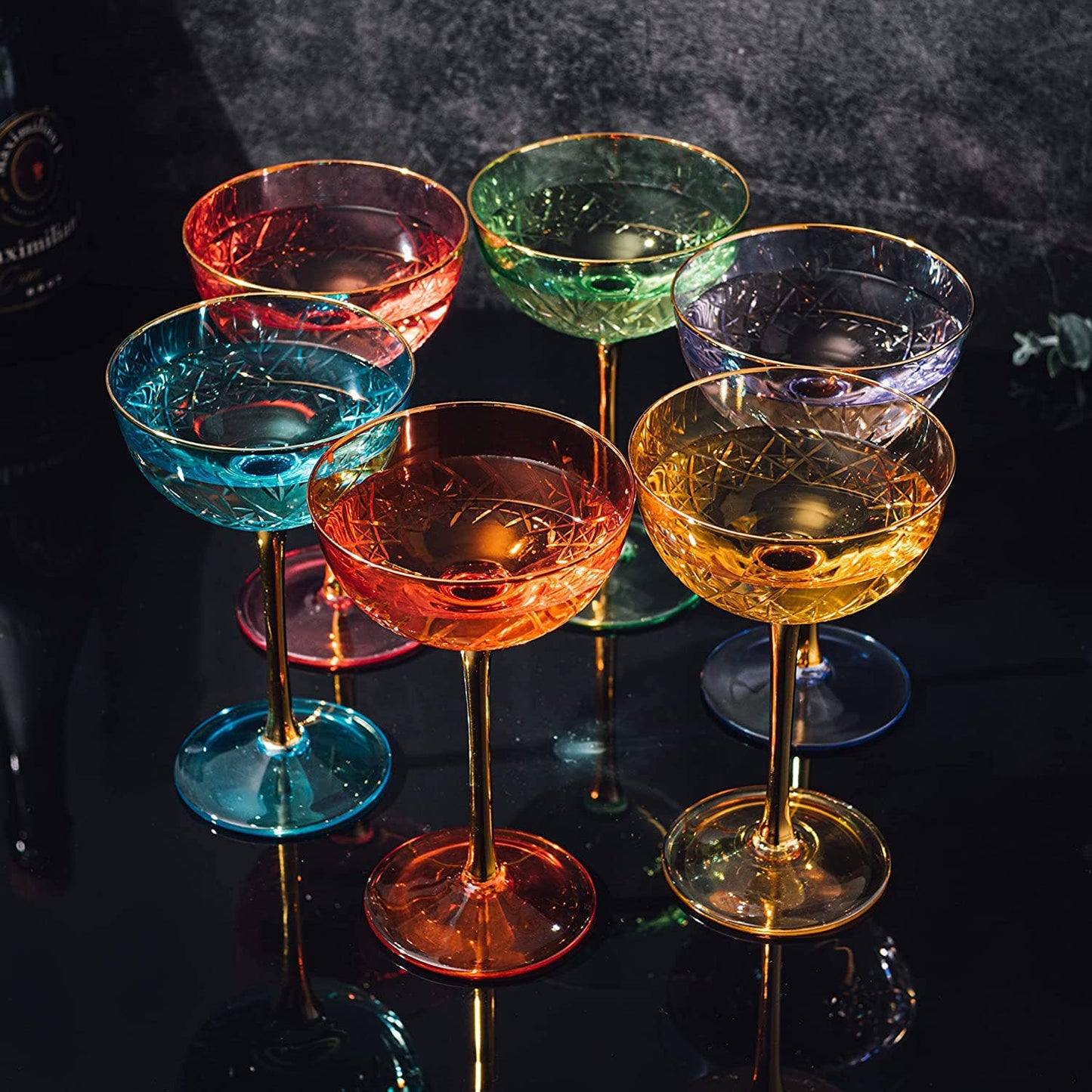Colored Coupe Art Deco Glasses | 7.3 oz Classic