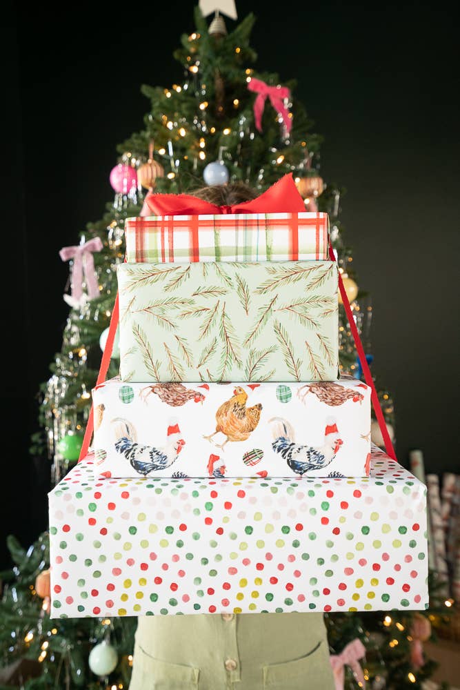 Christmas Chickens in Santa Hats Single Sheet Gift Wrap