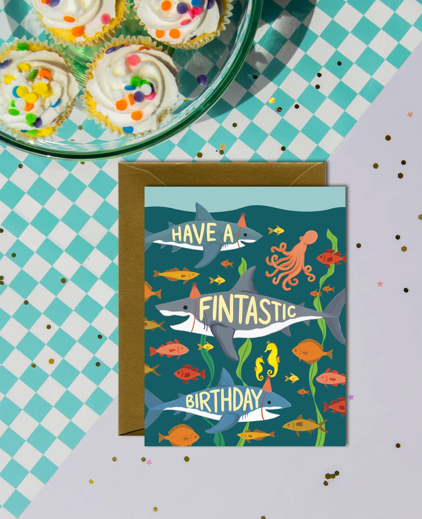 Fintastic Sharks Underwater Ocean Birthday Card