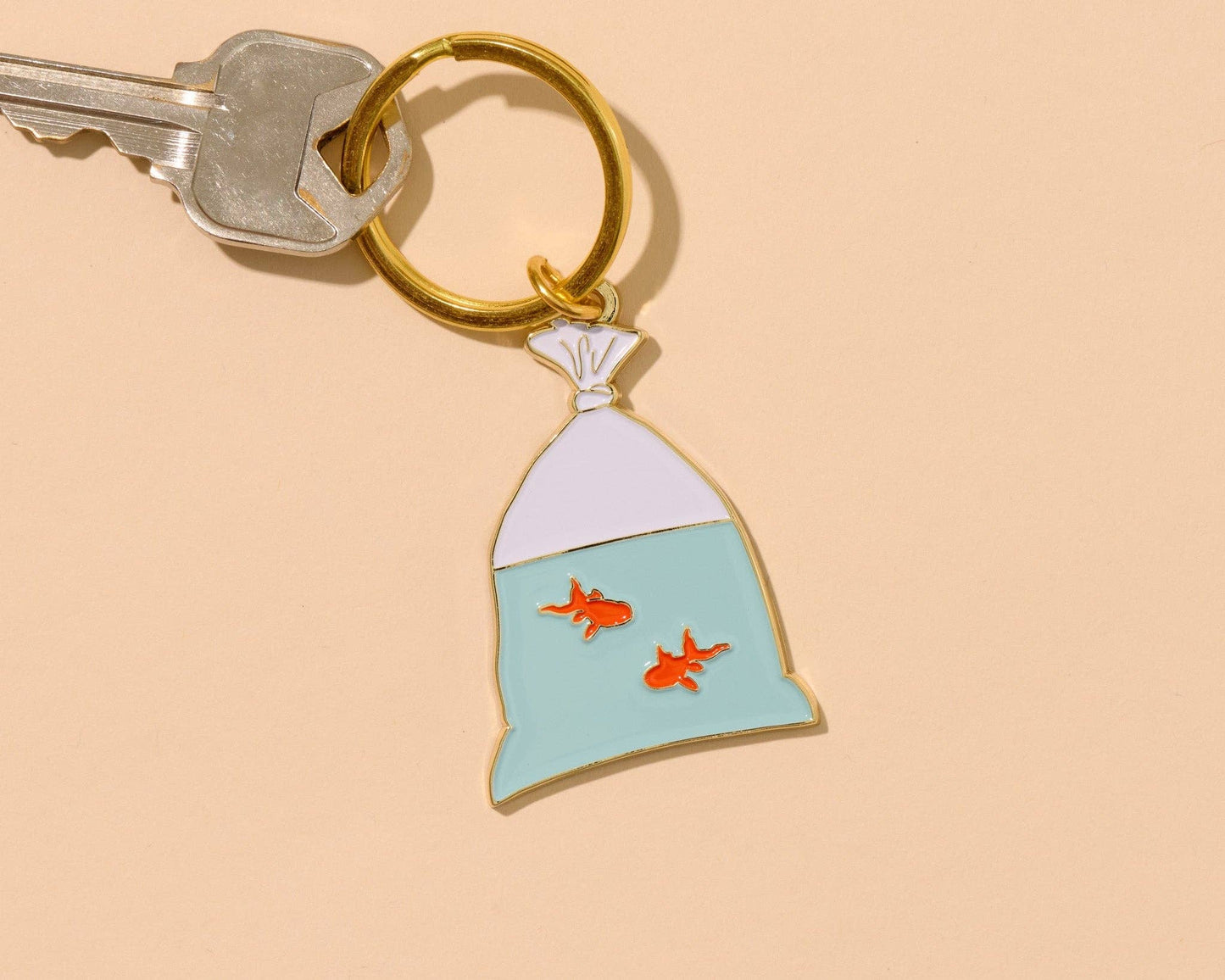Goldfish in a Bag Enamel Keychain - Valentines Day Gift Mothers Day - Bag Charm