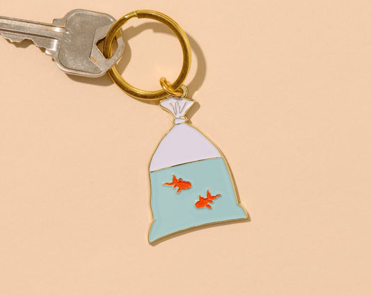Goldfish in a Bag Enamel Keychain - Valentines Day Gift Mothers Day - Bag Charm