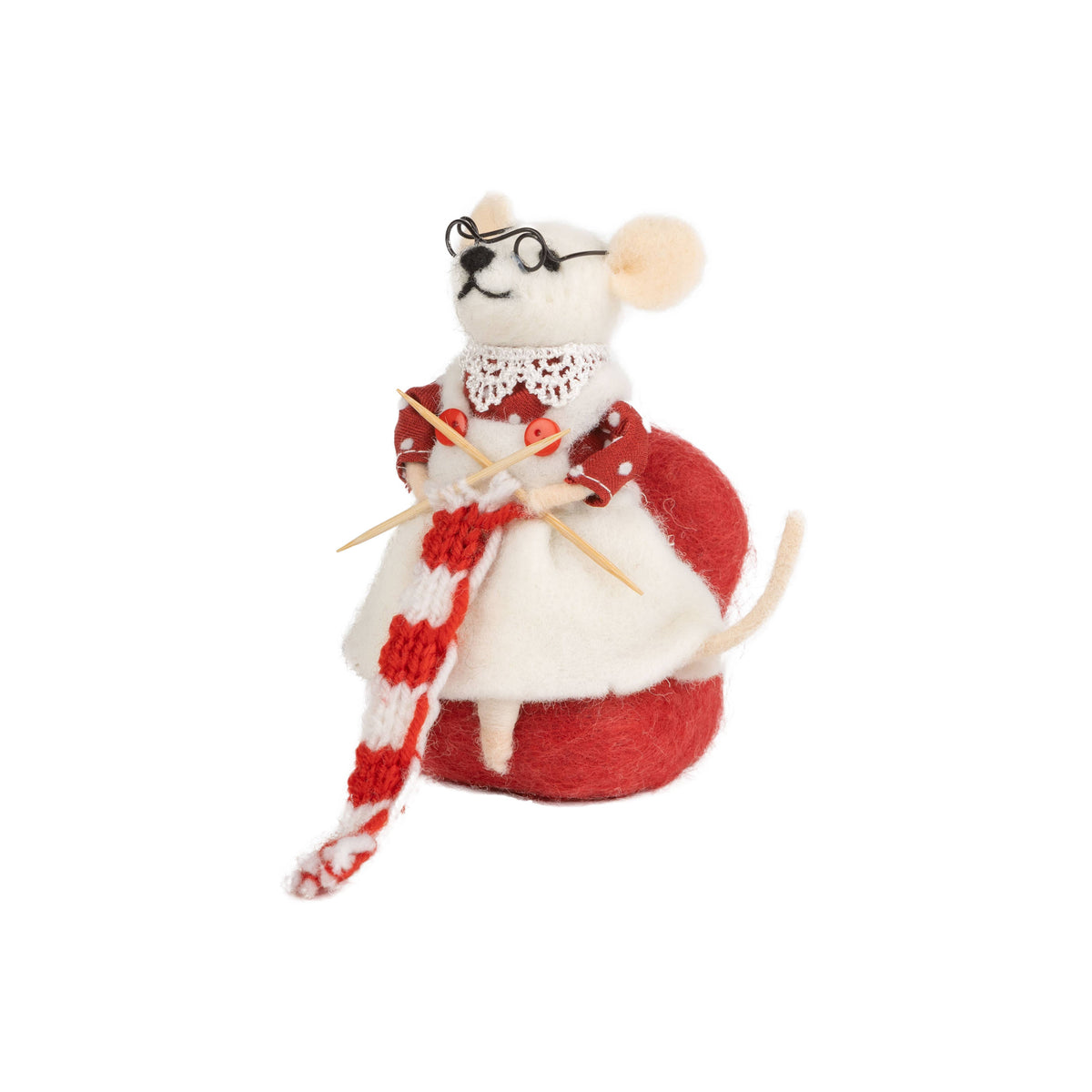 A13705:Felt knitting mouse TP red/white outfit 4.5 in
