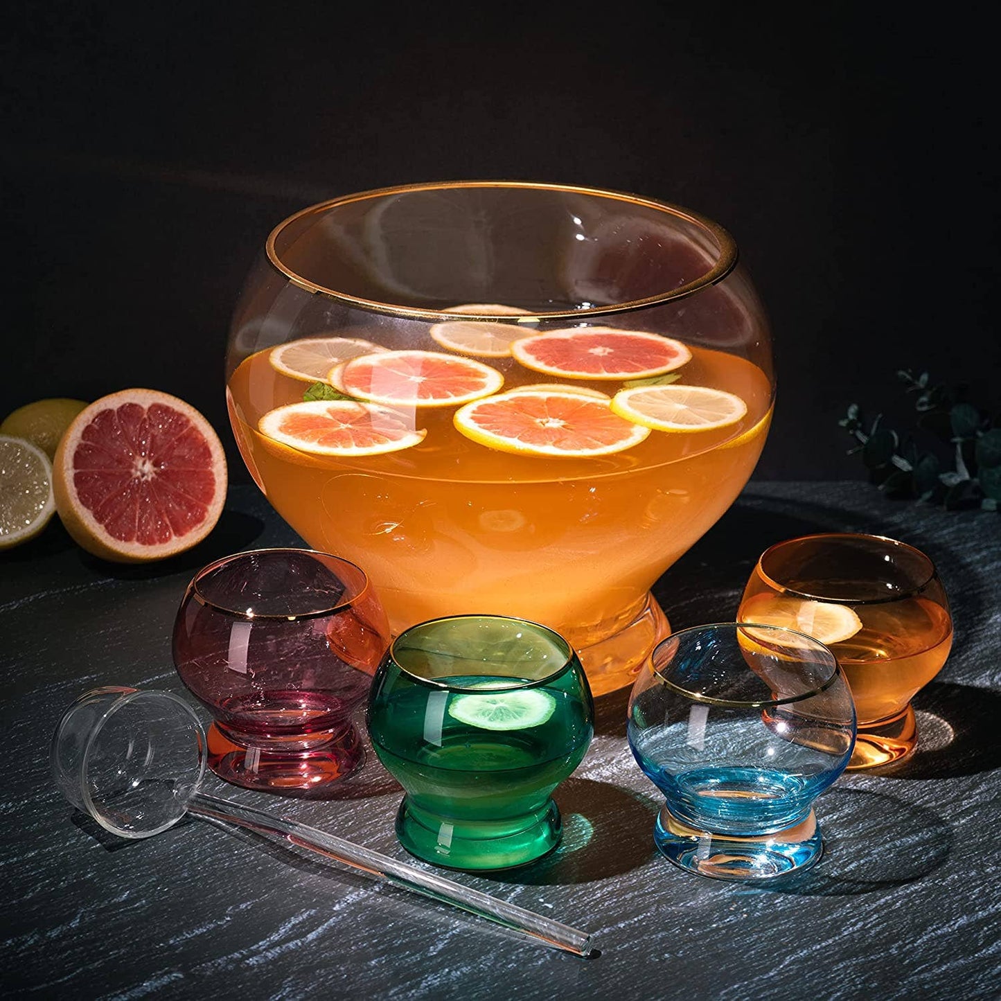Colorful 3 Gallon Punch Bowl with 4 10oz Glasses Set & Ladle