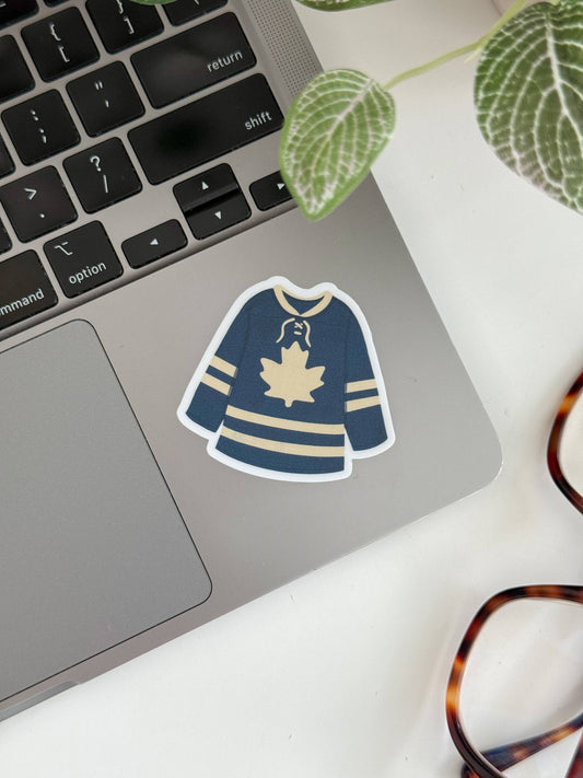 Blue and White Leaf Hockey Jersey - Toronto Sports Vinyl Sticker