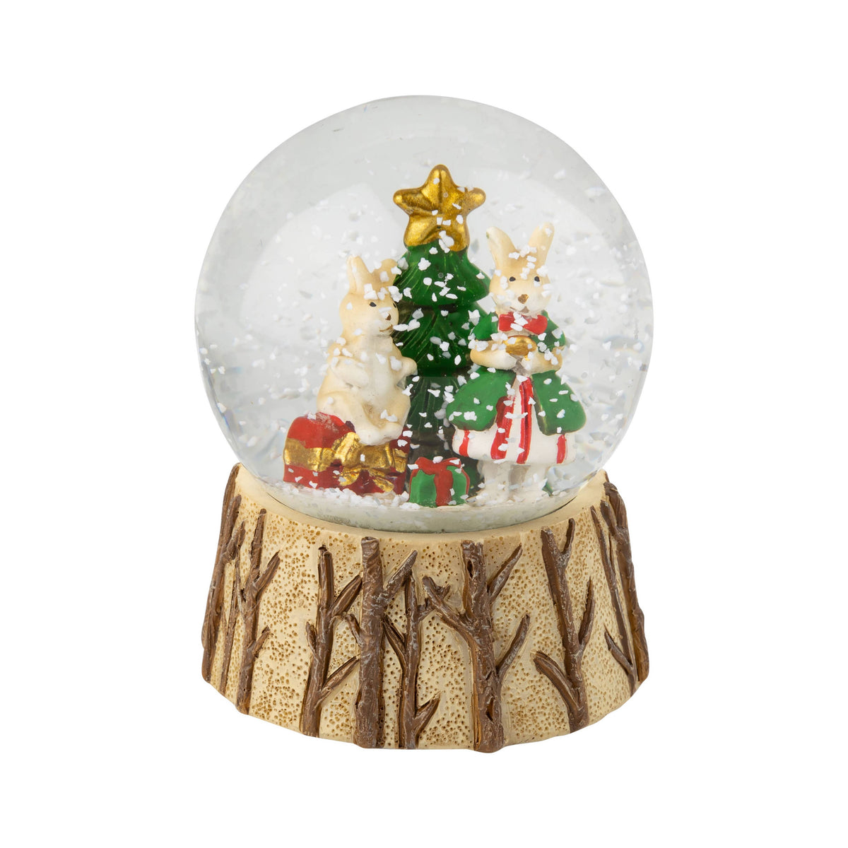 A73441:Resin snow globe w/ rabbits/Christmas tree,texture