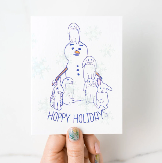 Hoppy Holidays Snow Bunny Snowman Holiday A2 Greeting Card