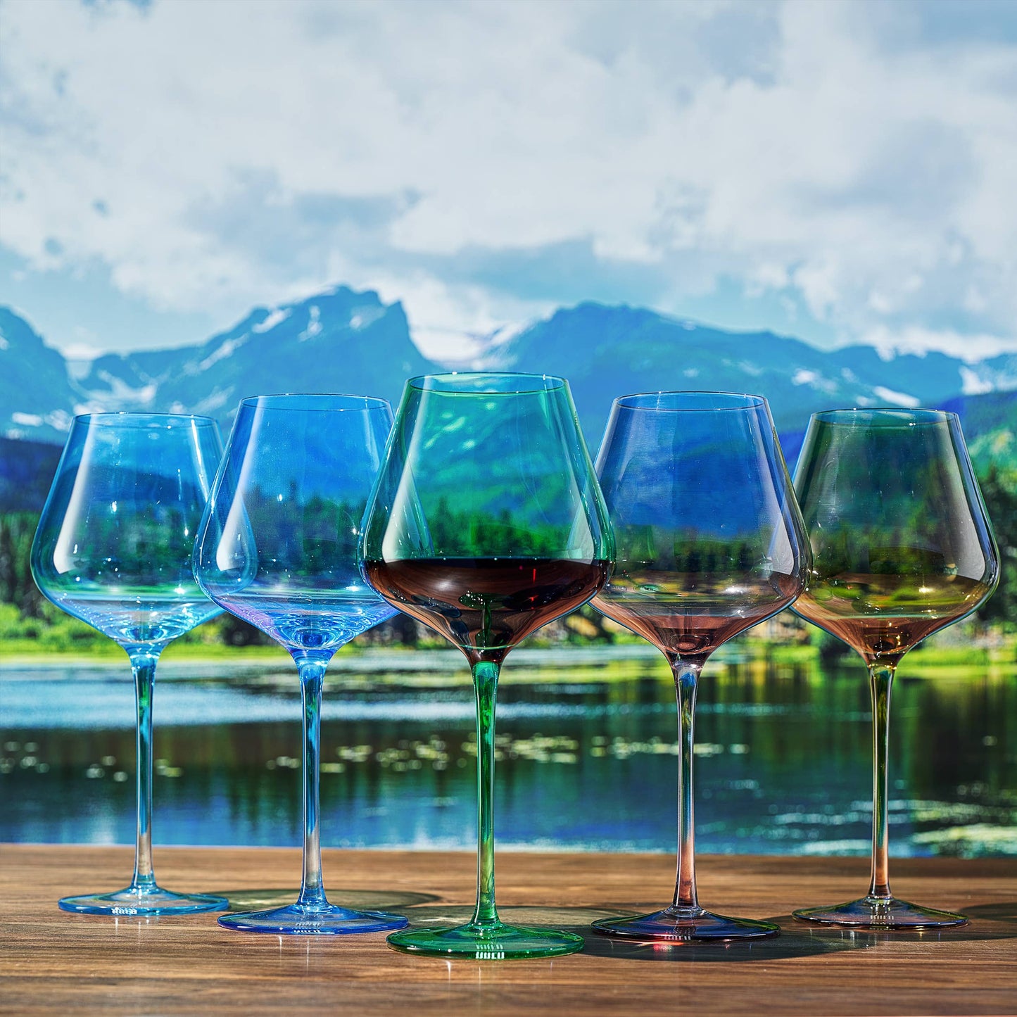 Colors of Rocky Mountains, Colored Stemmed Wine | Set of 5