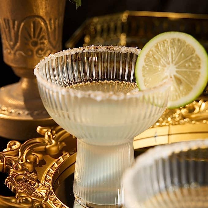 Stemless Gold Rim Cocktail & Margarita Glasses - Set of 2