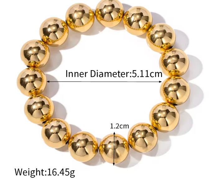 Gold Beads Bracelets- Bigger-14K Gold Steel Stretch
