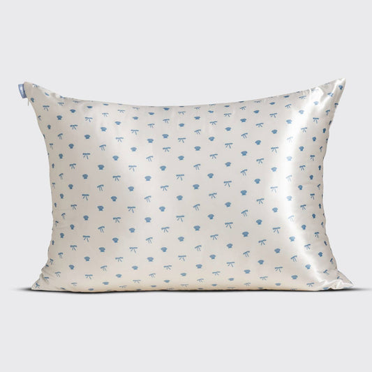 Standard Satin Pillowcase - Pearlized Cream & Coastal Blue Print