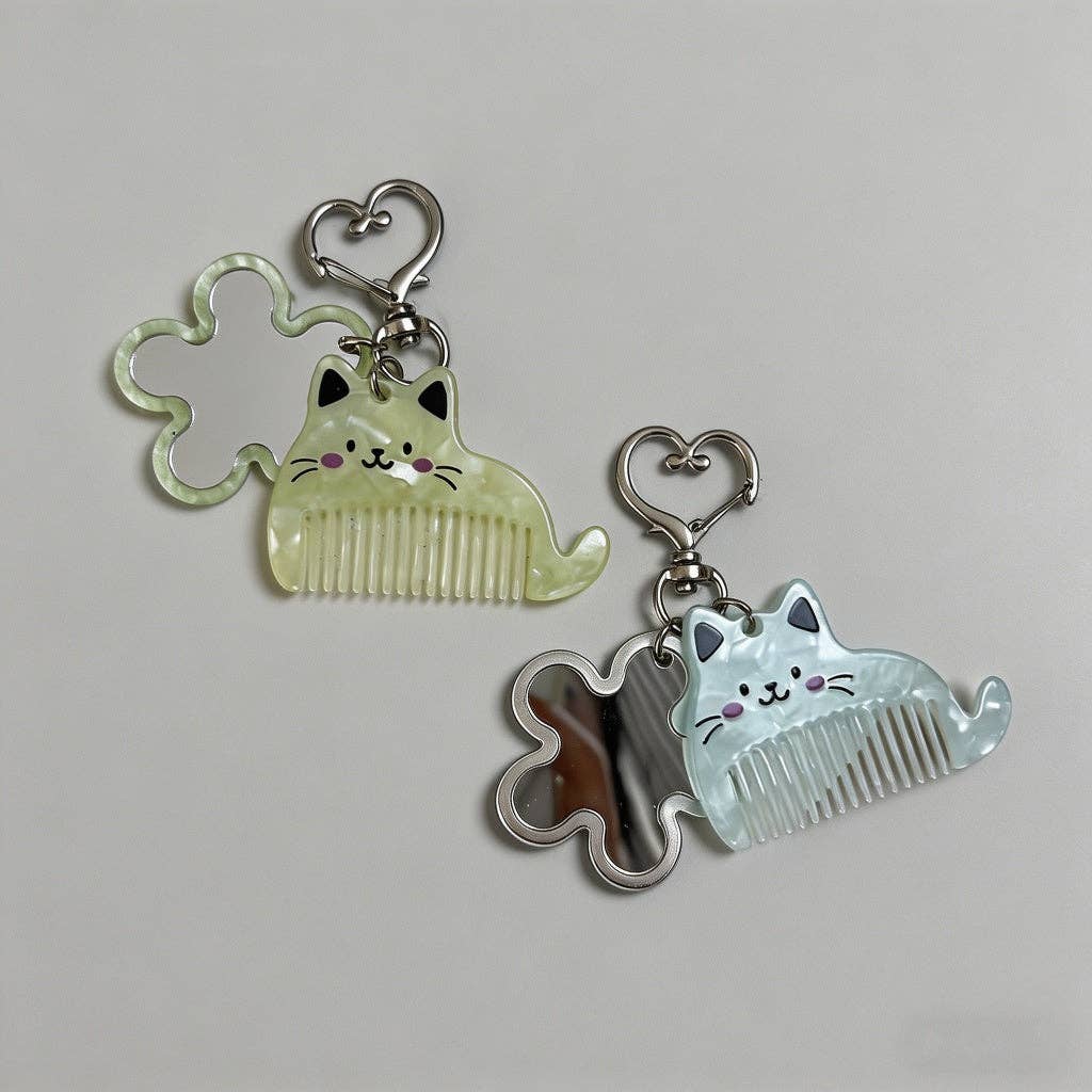 Kawaii Cat Ear Comb & Mirror Keychain
