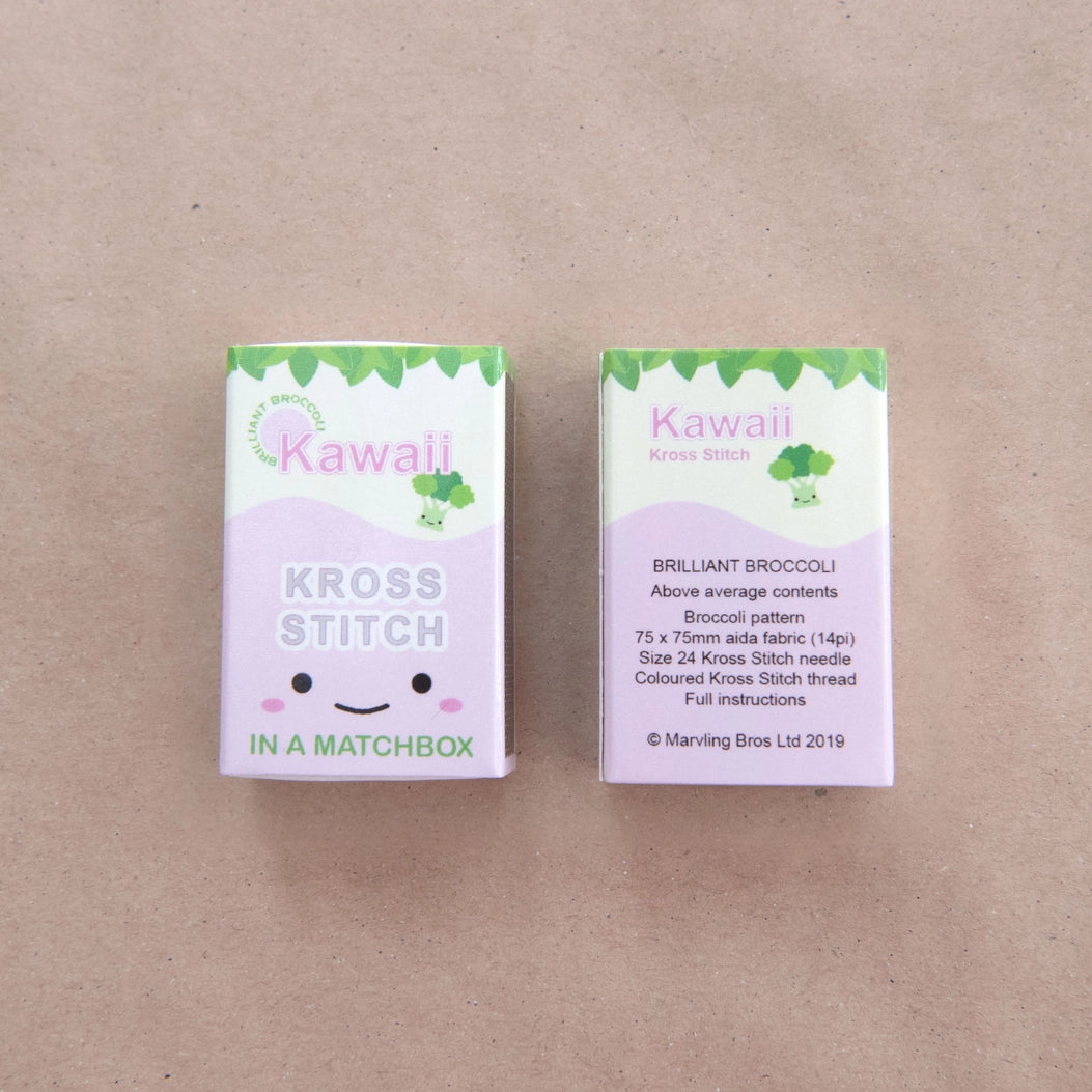 Kawaii Broccoli Cross Stitch Kit in A Matchbox