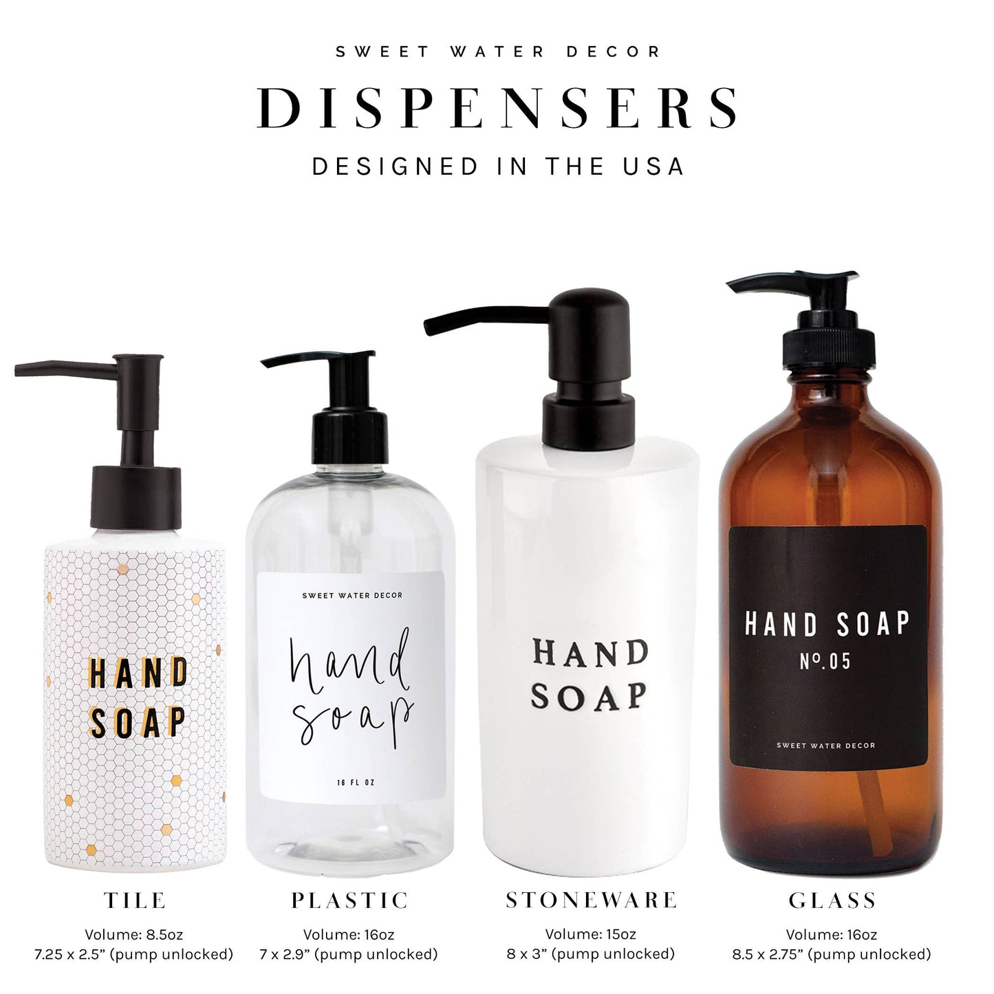 15oz Black Stoneware Hand Soap Dispenser- Home Decor & Gifts