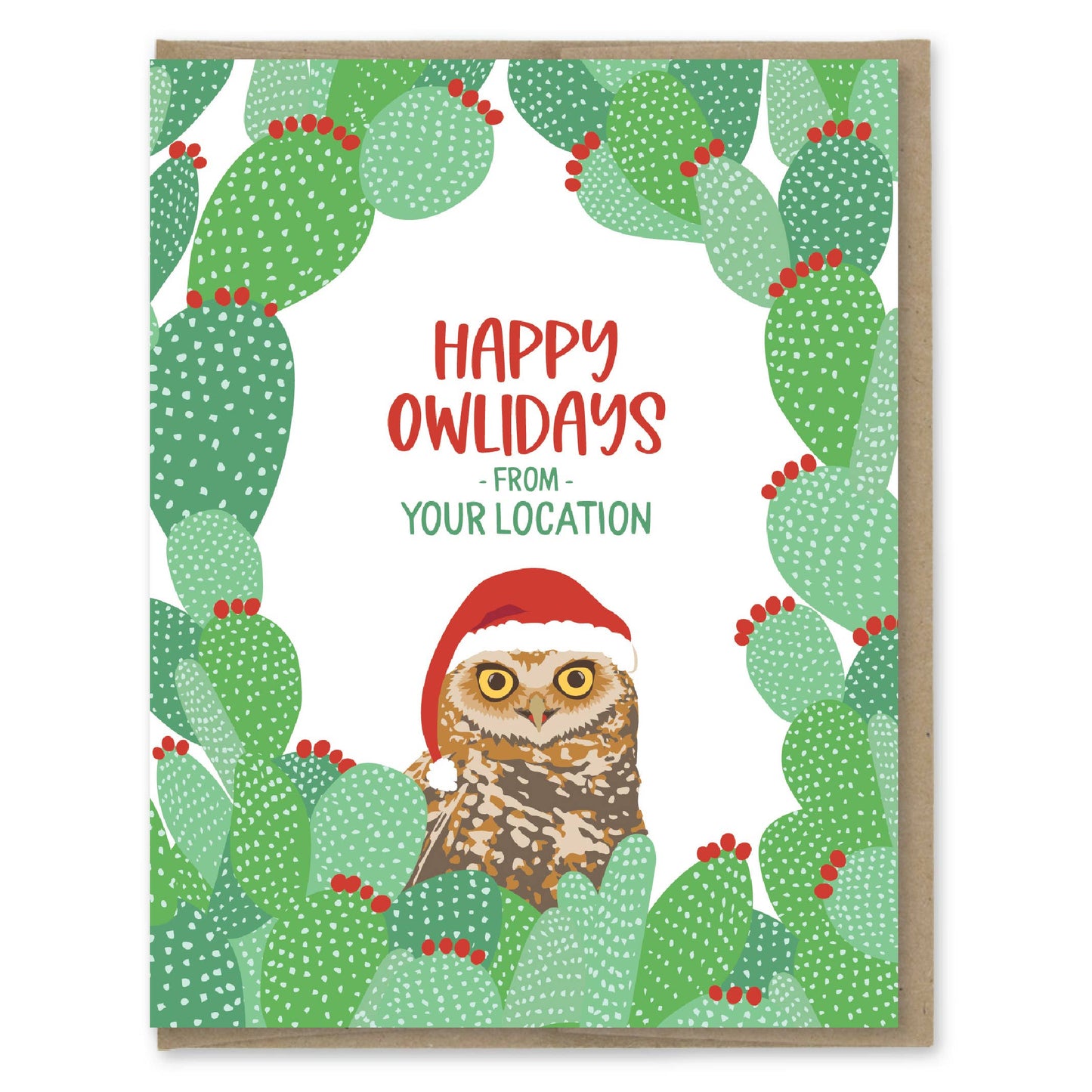 Custom Holiday Card - Owl and Cactus