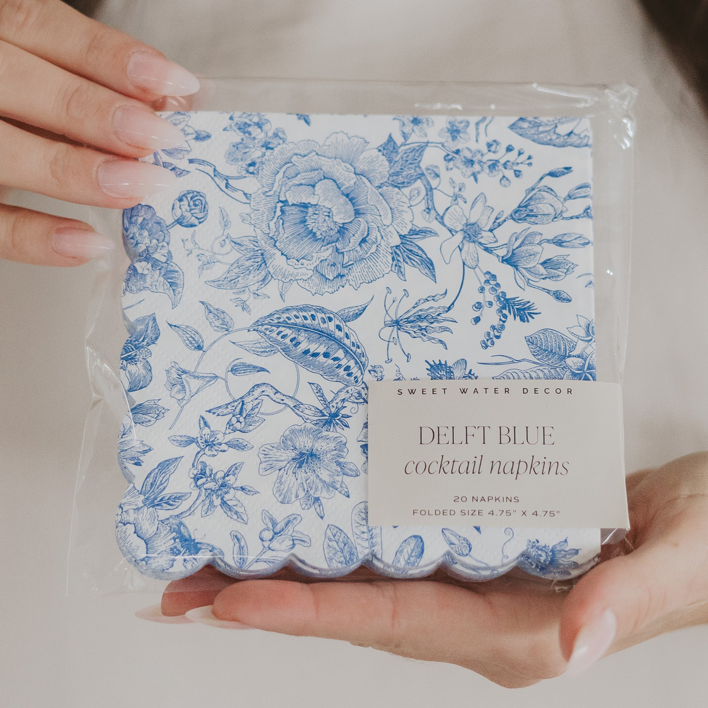 Blue Delft Foil Heart Cocktail Napkins - Home Decor