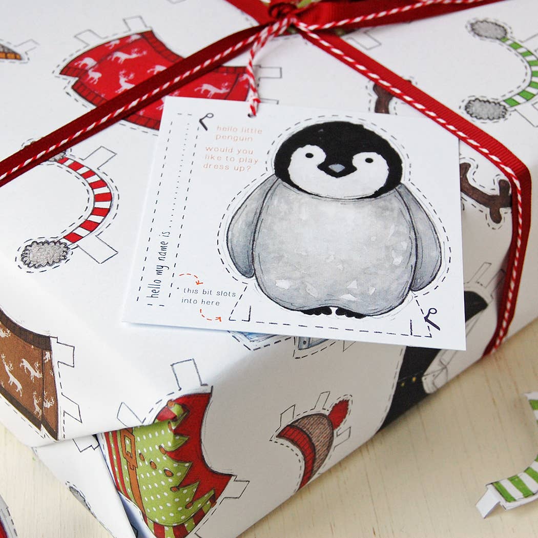 Dress Up A Penguin Christmas Wrapping Paper
