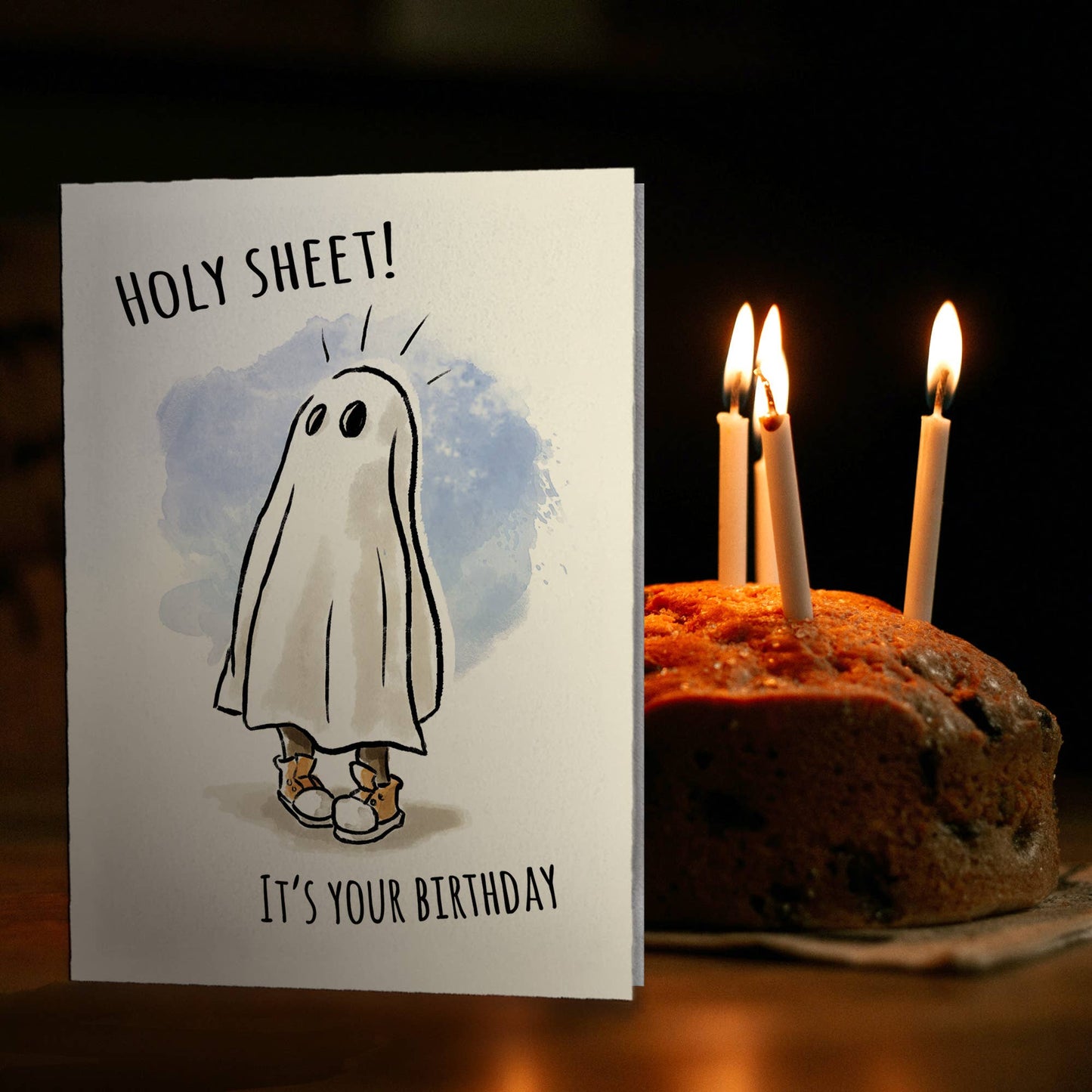 "Holy Sheet!" - Funny Ghost, Horror, Halloween Birthday Card