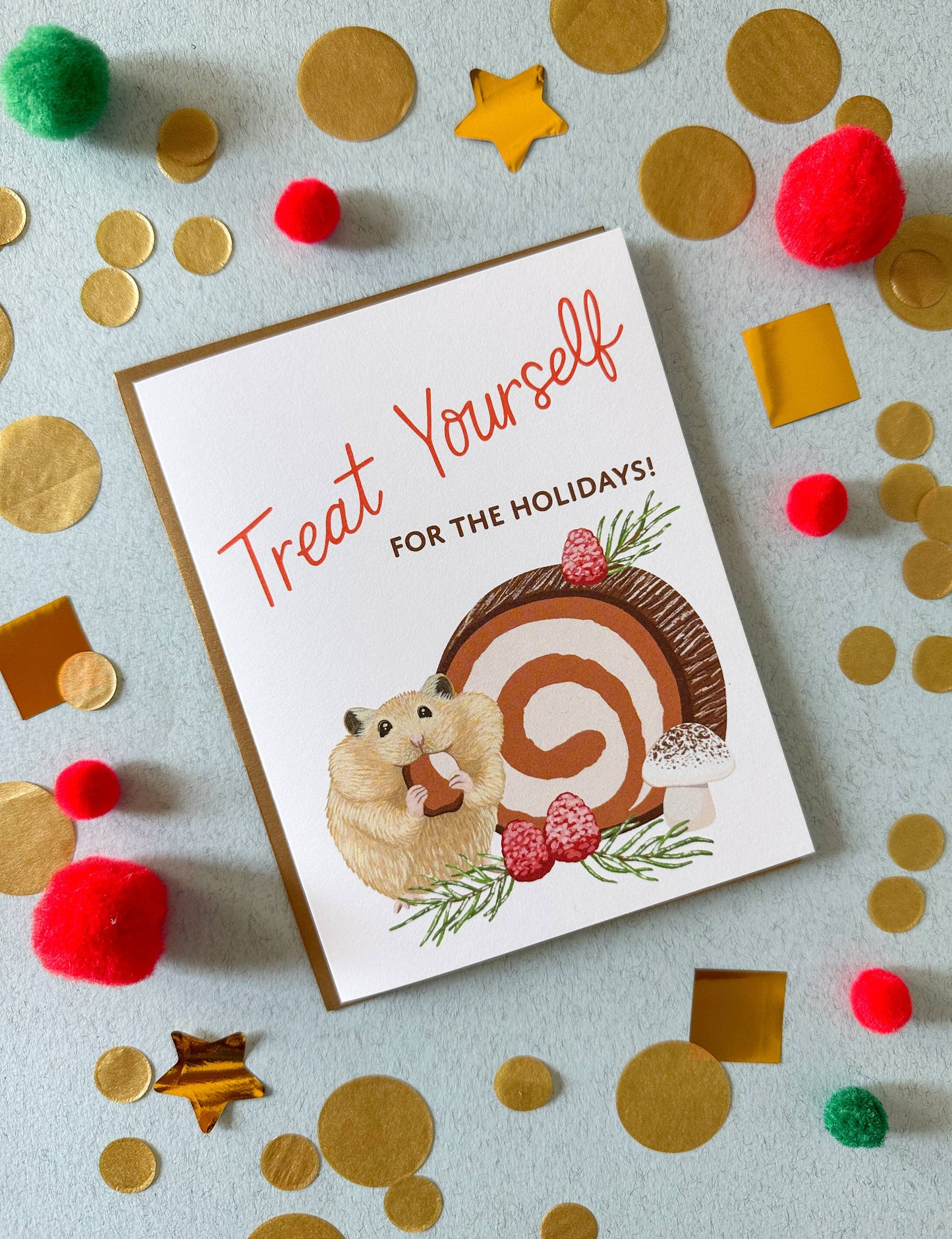Hamster Buche de Noel Dessert Holiday Cards