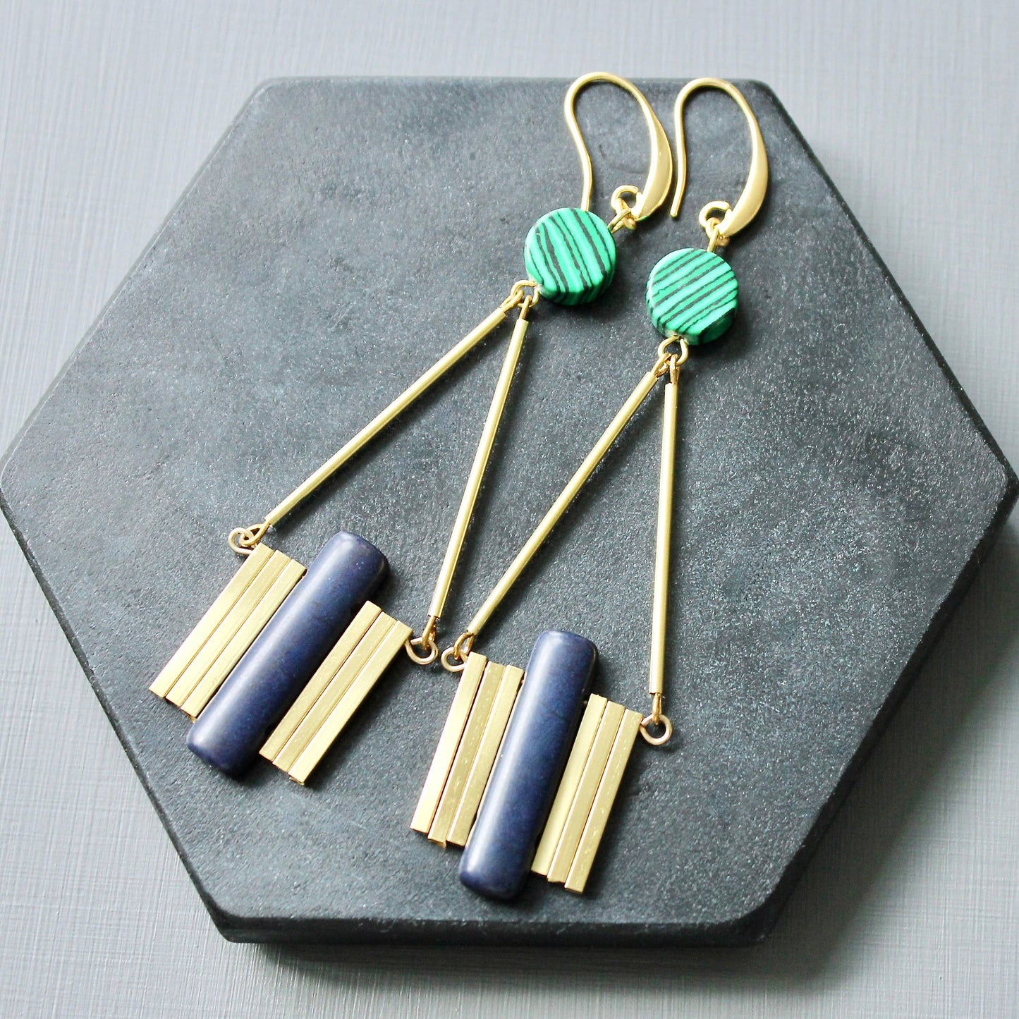 JLTE69 green and blue Artdeco earrings