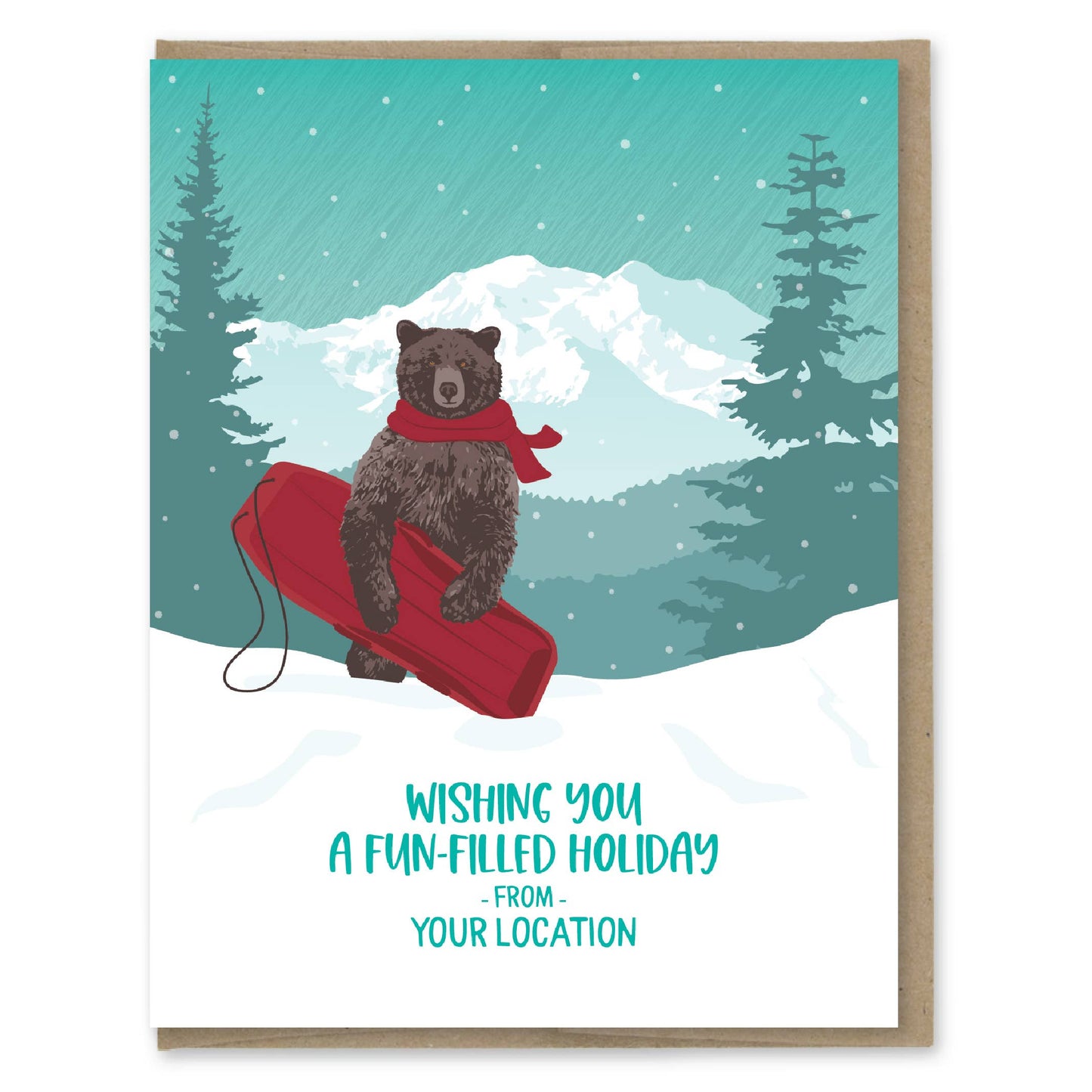 Custom Holiday Card - Bear Sledding