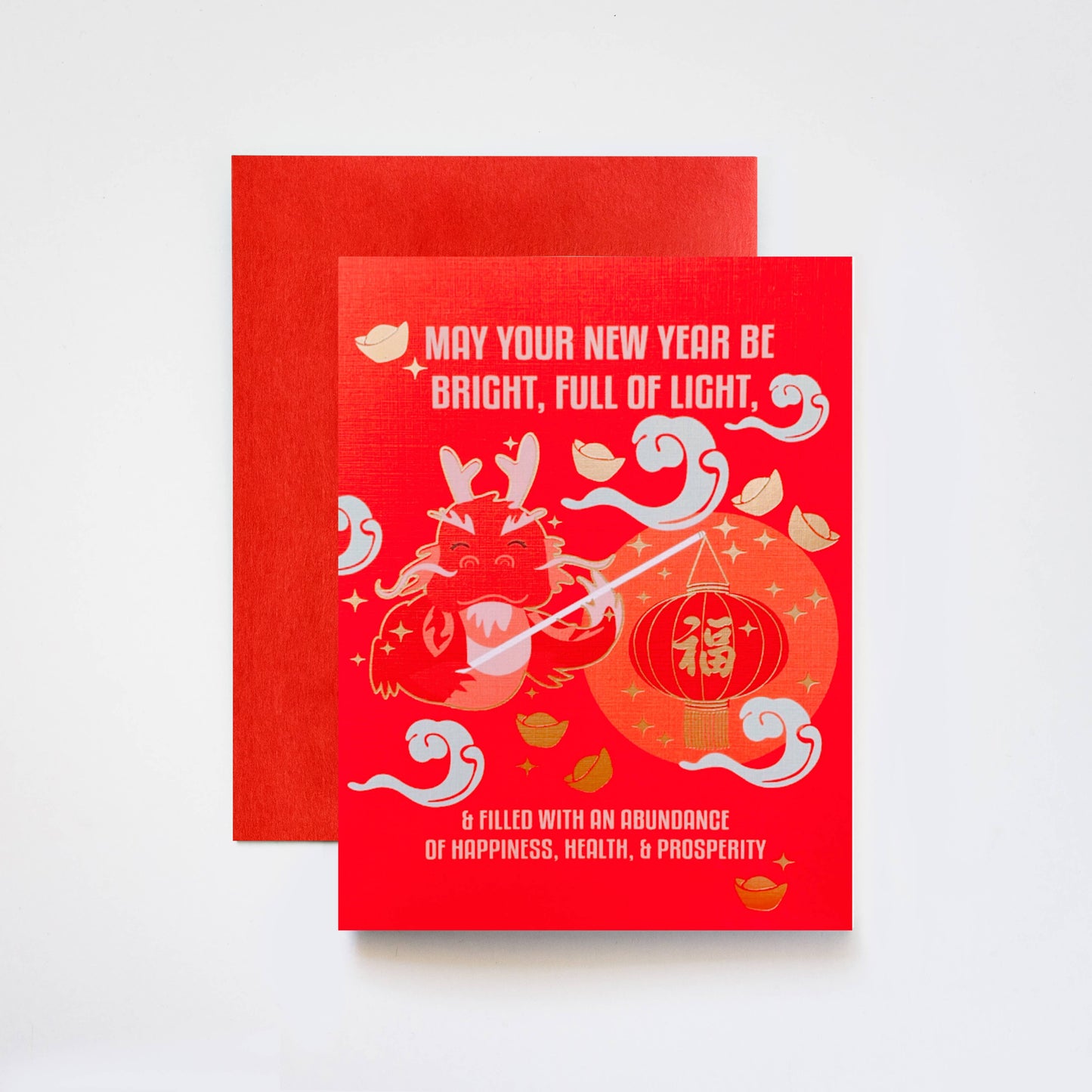 Lucky Dragon Happy Lunar New Year Gold Foil Greeting Card
