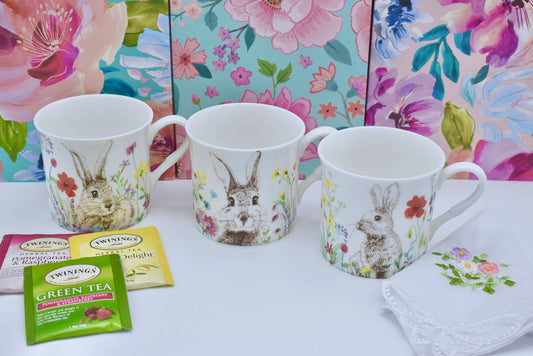 Easter Bunny Spring Flowers Bone China Mug Cup