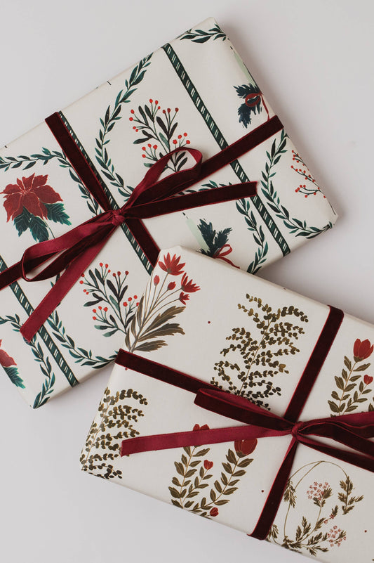 RED FLORAL BOTANICAL LUXURY GIFT WRAP CHRISTMAS PAPERS