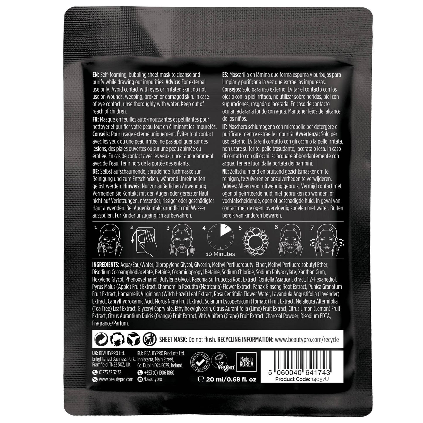 DETOXIFYING Bubbling Cleansing Charcoal Sheet Mask - Vegan