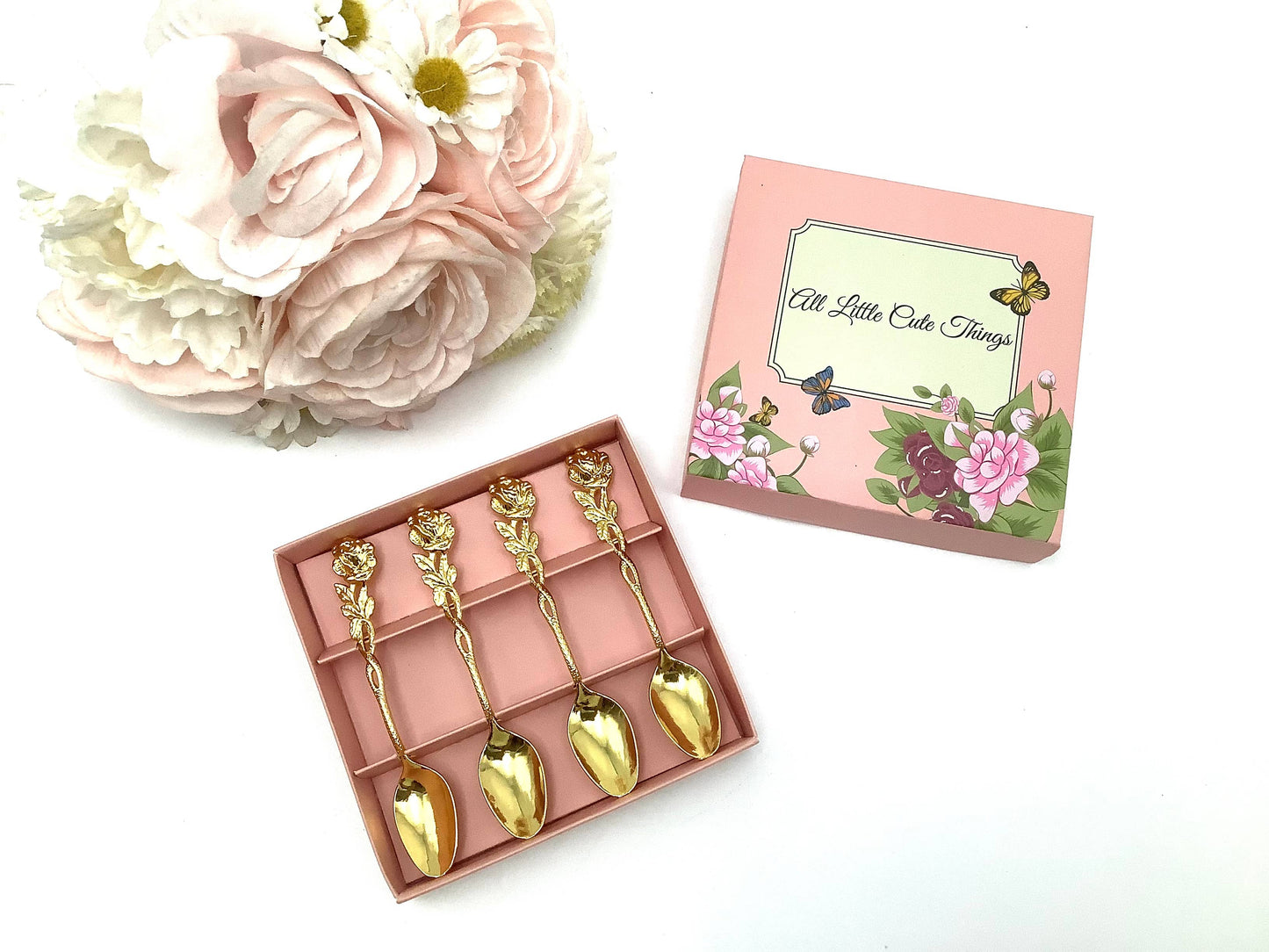 Gold Plated Spoon with Rose Handle for tea