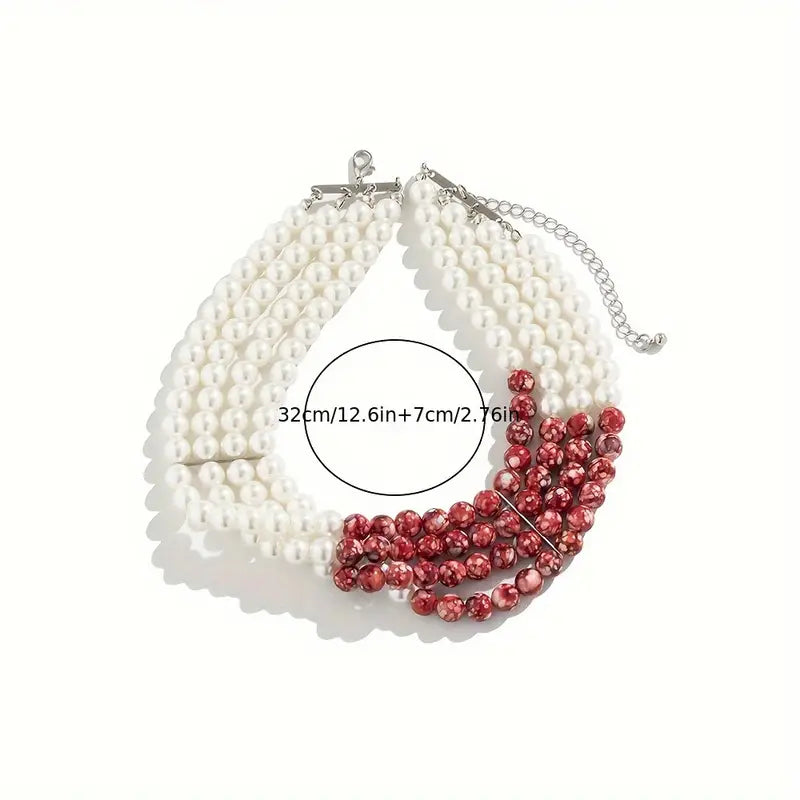 Gothic Chic Blood Drop Artificial Pearl Tassel Necklace