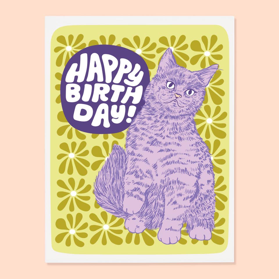 Floral Cat Bday - Card