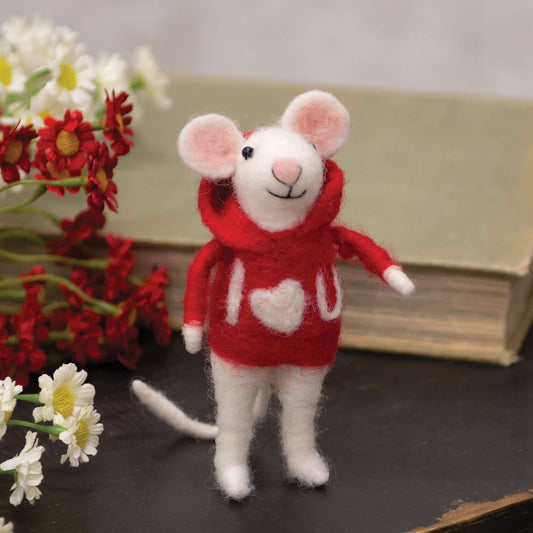 Felt Mouse Ornament: I Heart You Valentine Felted Mouse Ornament