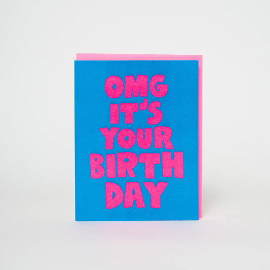 OMG Birthday Letterpress Greeting Card by Ashkahn