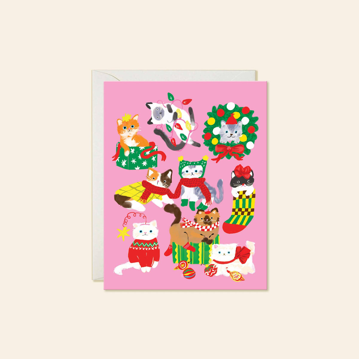 Christmas Cats – Whimsical Cat Lover Holiday Greeting Card