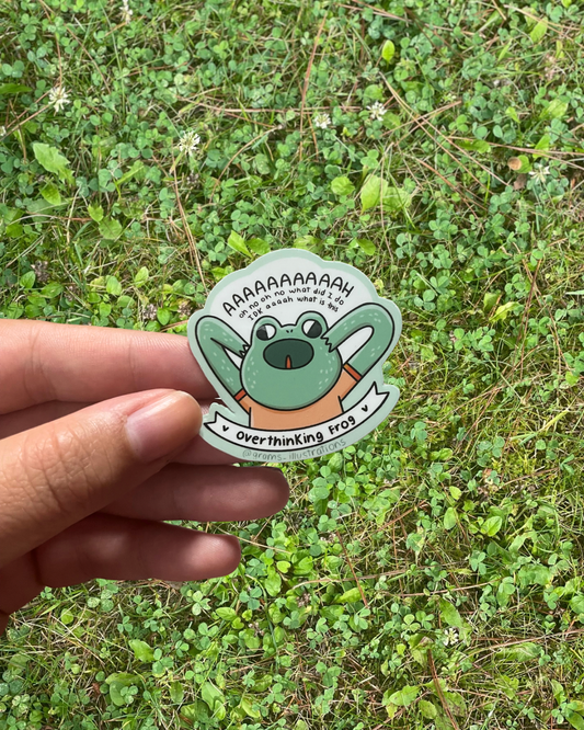 Overthinking frog sticker