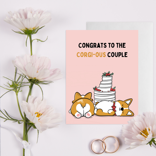 Corgi Pun Wedding Couple Engagement Card (Corgi-ous Couple)
