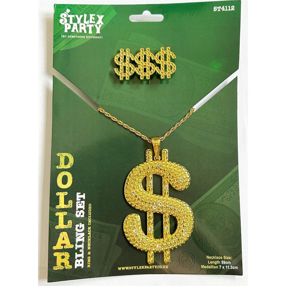 Dollar Bling Jewellery Set Fancy Dress Gangster Accessories