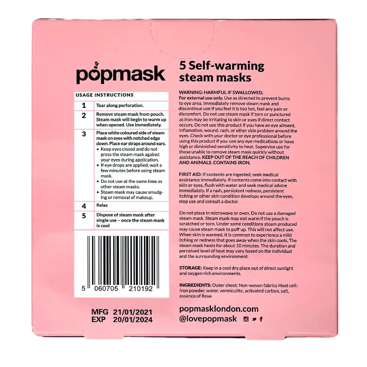 Sleepover Self-Heating Rose Scented Eye Masks - 5 Pack