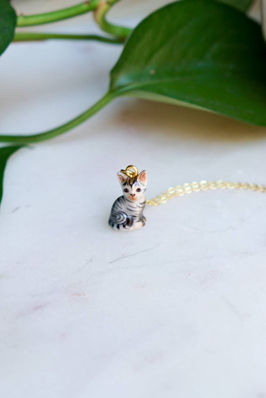 Tiny Sooki Grey Tiger Cat Necklace