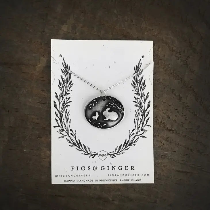 Bunny Family Charm Necklace - Silver Plated Chain